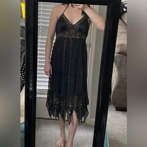 Sue Wong black beaded silk midi dress. Size 12.